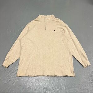 Vintage Ralph Lauren Men's Light Tan Quarter Zip Sweater